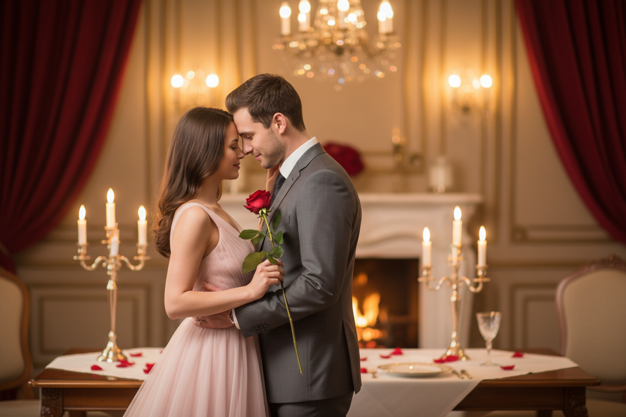 fais moi une baniere pour la saint valentin sans rien ecrire dessus, un couple par exmple avec une rose dans la main de la femme